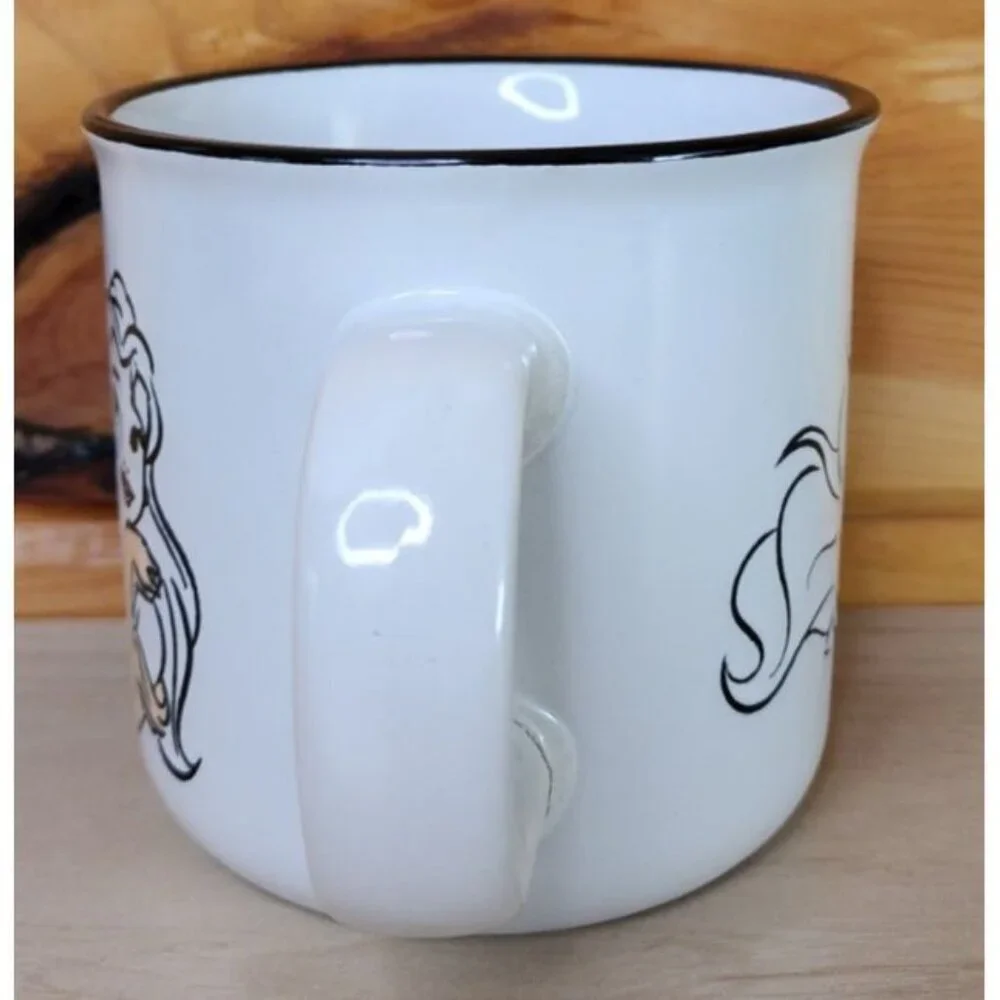 Disney Princesses White Ceramic Coffee Mug 20 oz Cup Debossed Characters EUC